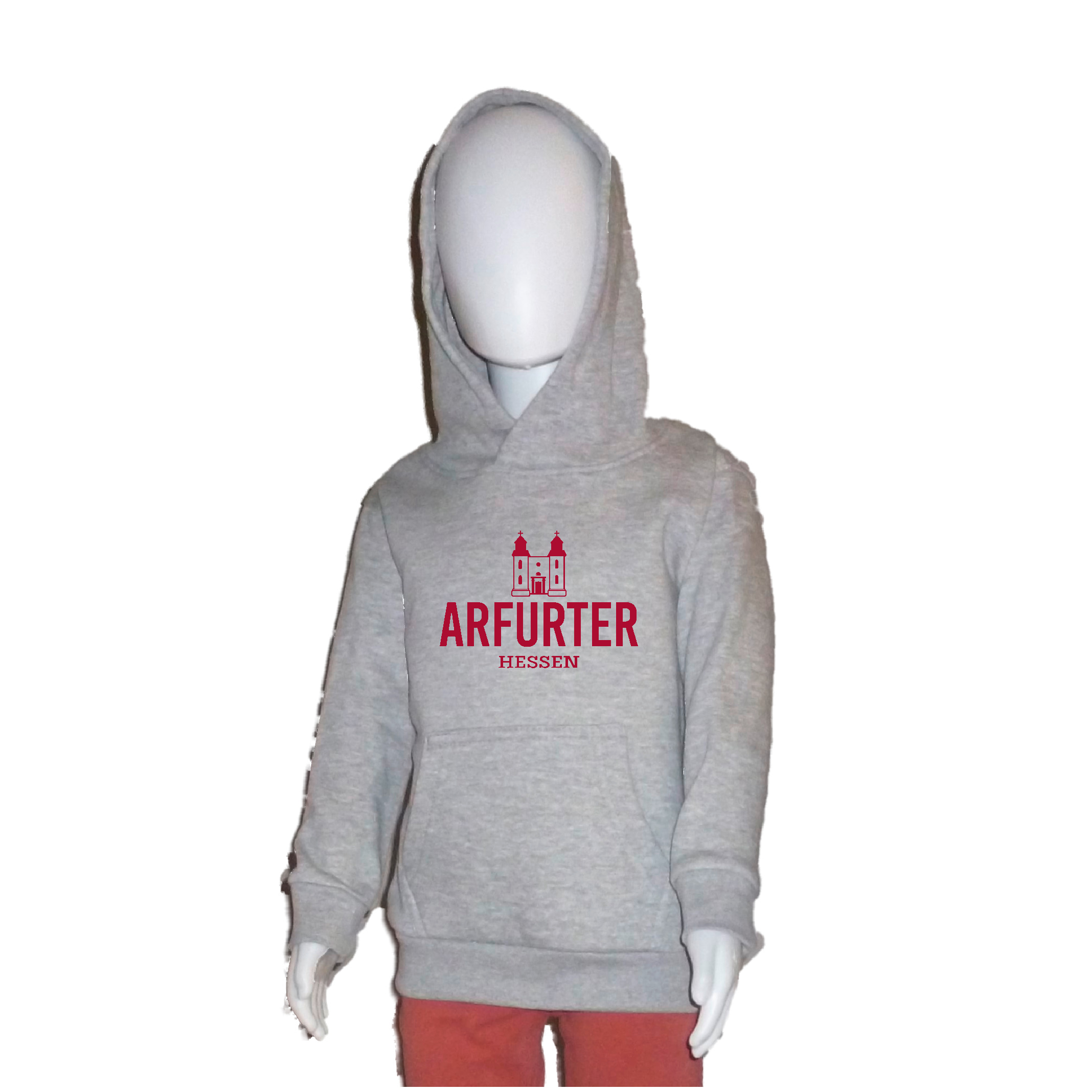 Hoodie "Arfurter" Kinder ohne Kirche heather grey (grau meliert), Aufdruck bordeaux (weinrot), XXL (158/164)