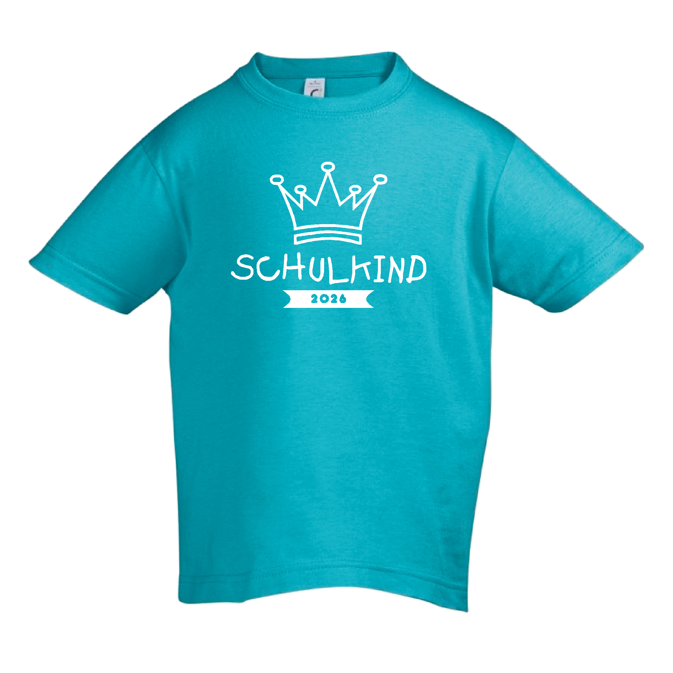 T-Shirt Kinder "Schulkind, Krone, Jahreszahl", Aufdruck weiß,