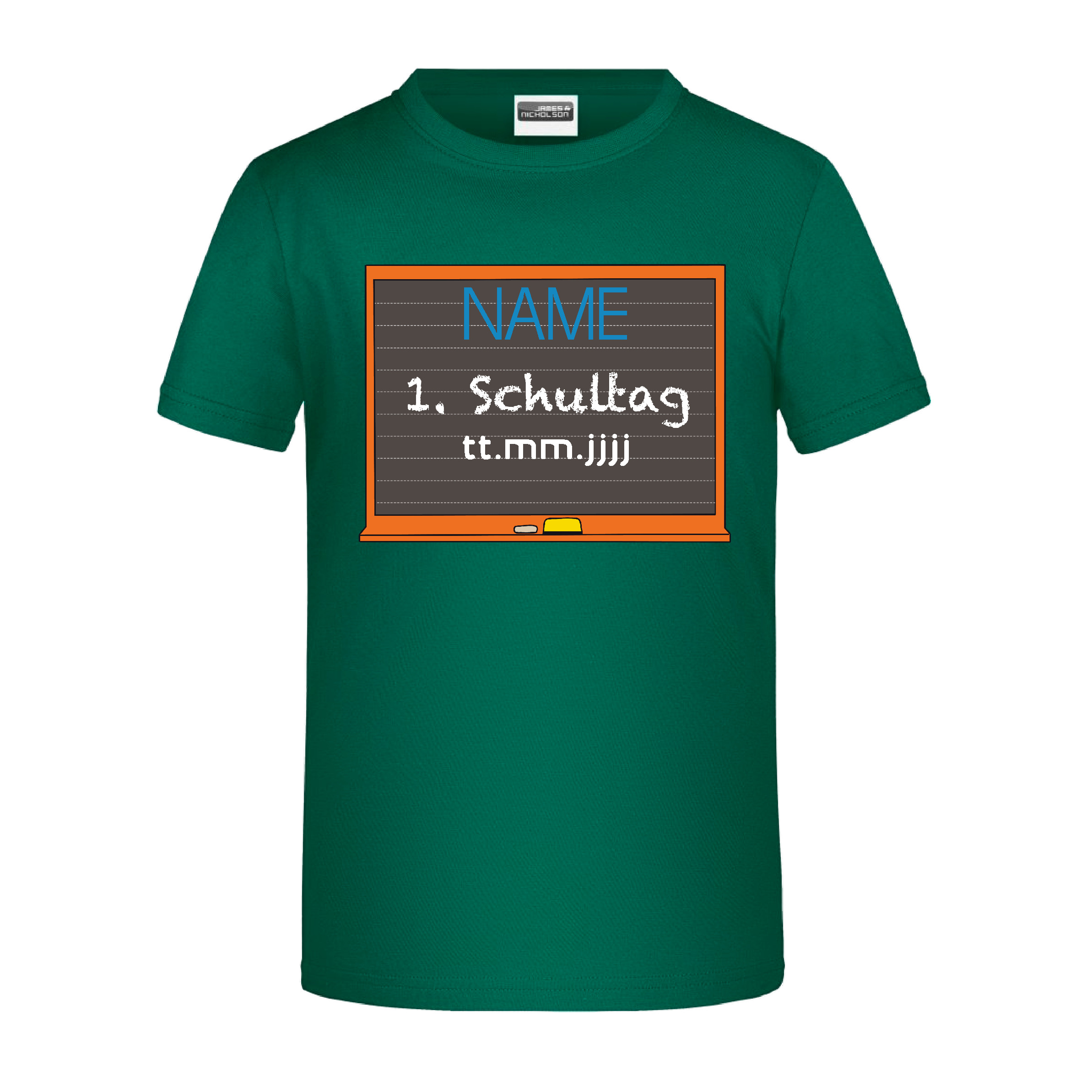 T-Shirt Kinder "Schulkind Tafel" personalisiert irish green-L 134/140
