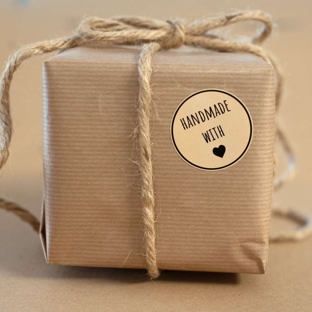 24 Stk. Aufkleber "HANDMADE WITH LOVE", rund 4 cm