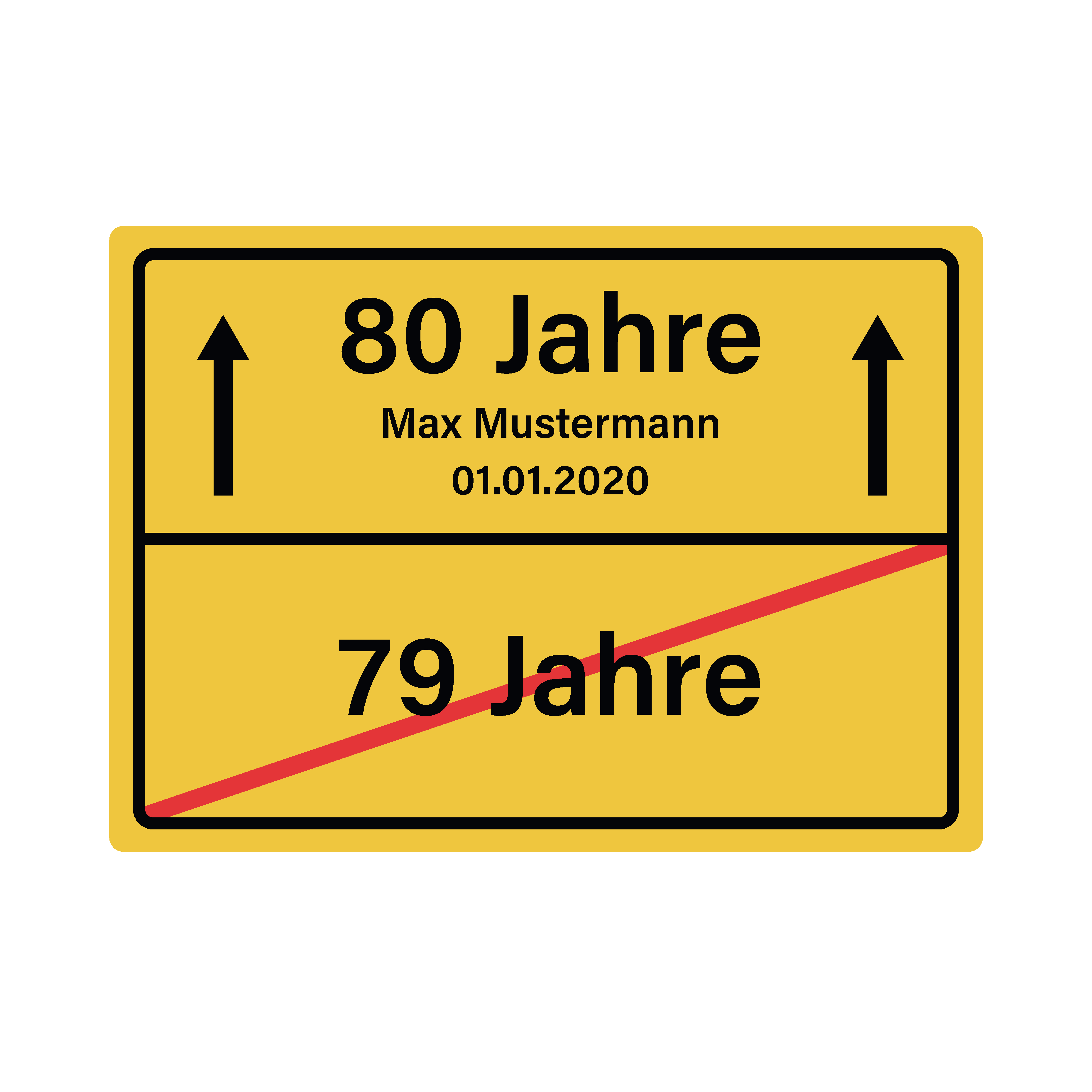 Schild "18, 20, 30, 40, 50, 60, 70, 80", Geburtstag, Ortsschild, personalisierbar