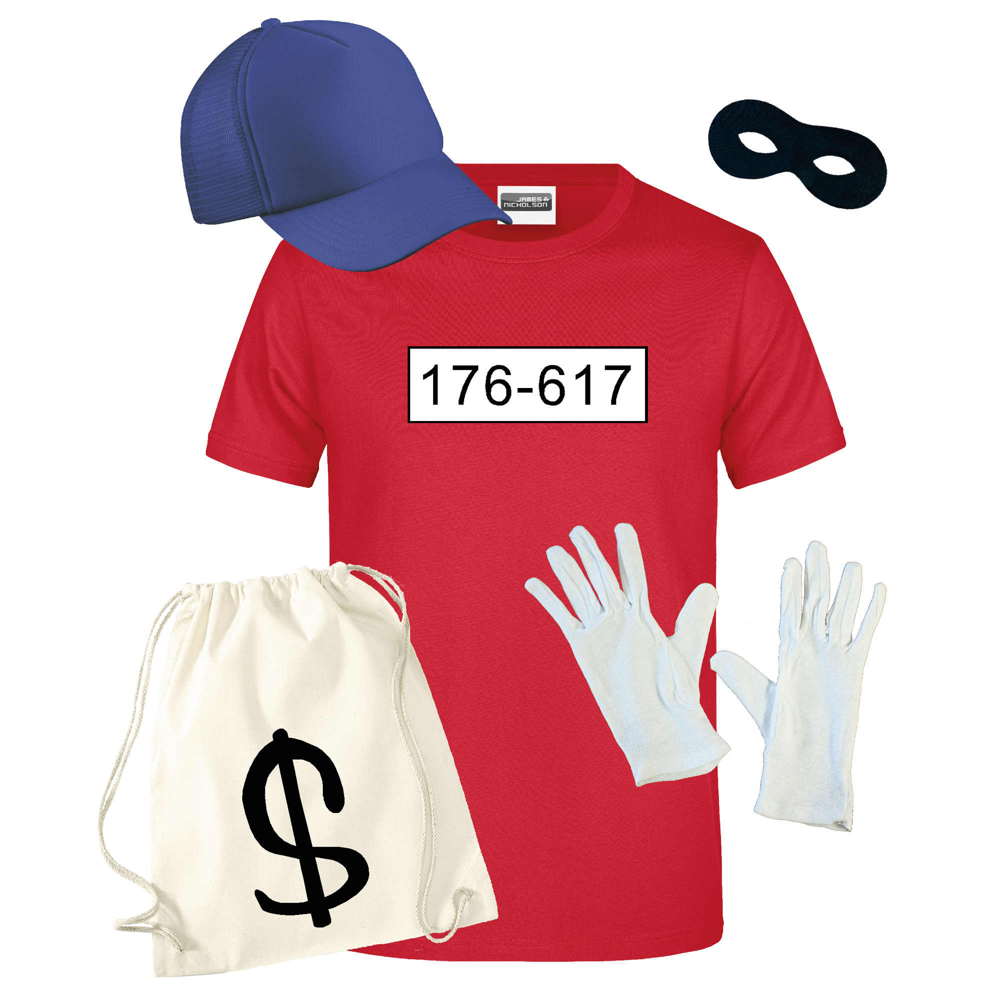 Kostüm "Panzerknacker" Sweatshirt, Cap, Maske, Handschuhe, Beutel Standard-Nummer 3XL