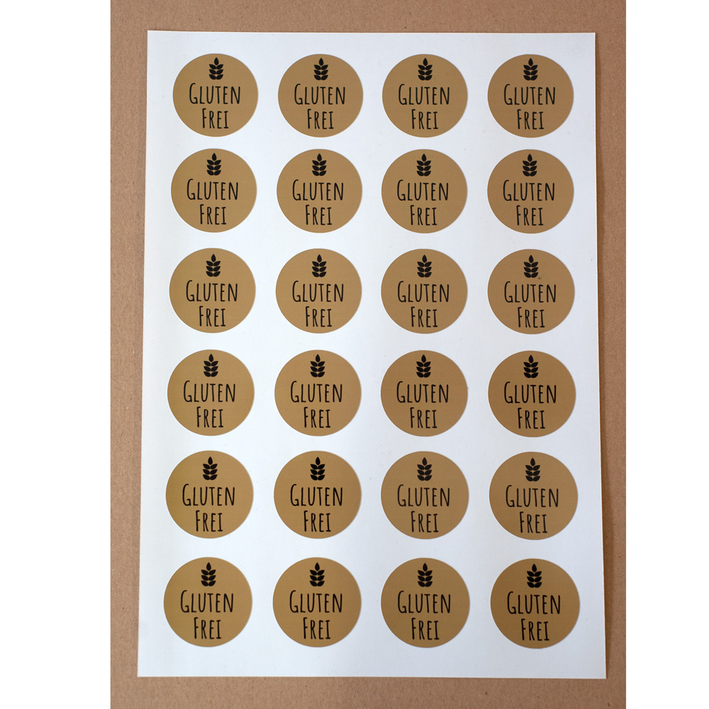 24 Stk. Aufkleber "glutenfrei", "laktosefrei" oder "vegan", rund 4 cm