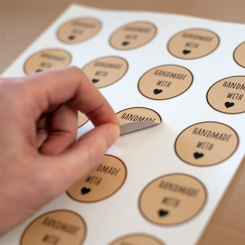 24 Stk. Aufkleber "HANDMADE WITH LOVE", rund 4 cm