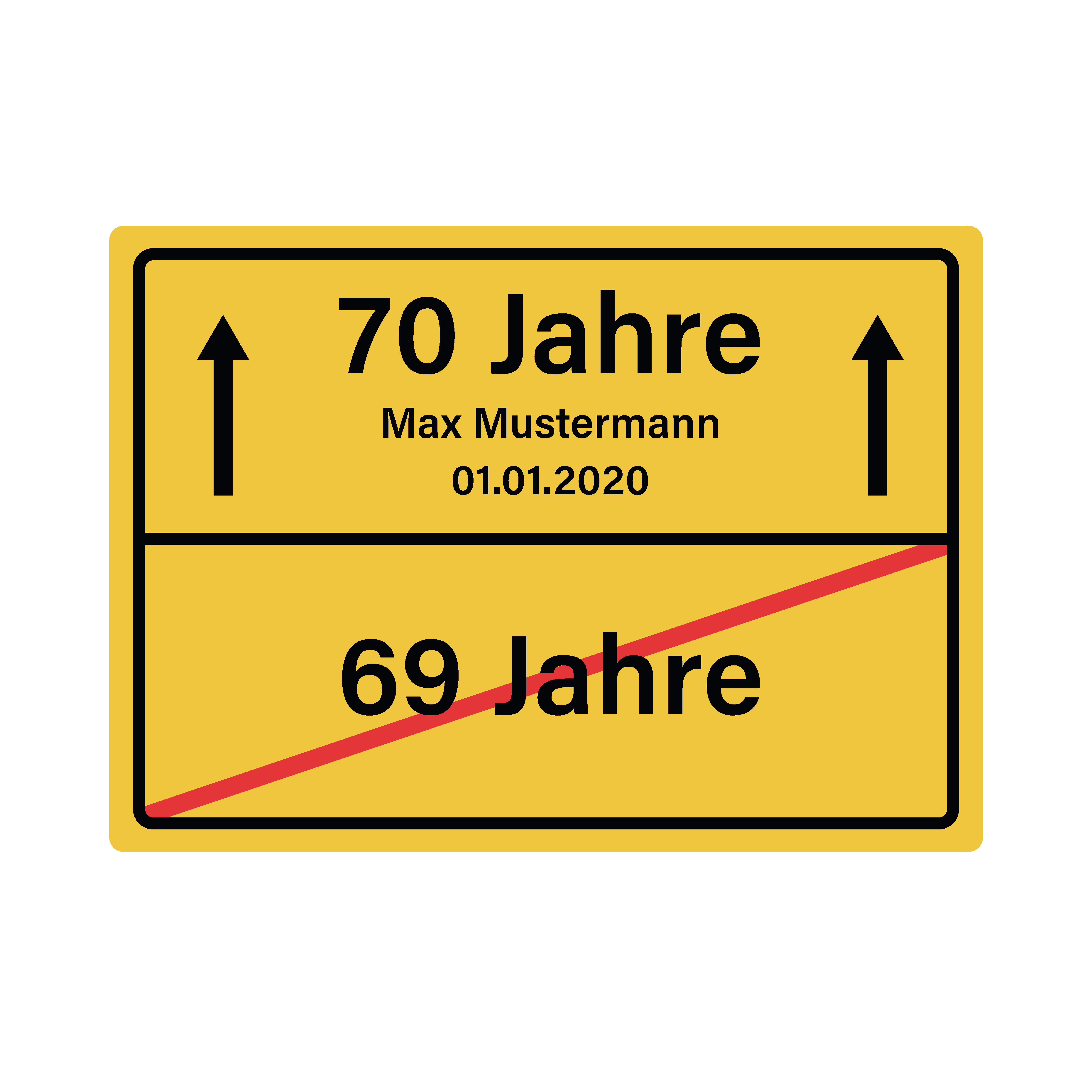 Schild "18, 20, 30, 40, 50, 60, 70, 80", Geburtstag, Ortsschild, personalisierbar