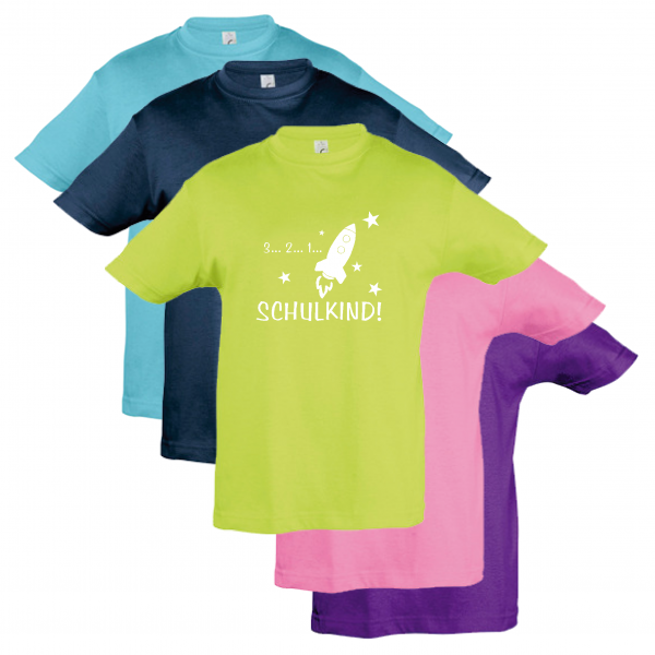 T-Shirt Kinder "Schulkind, Rakete", Aufdruck weiß
