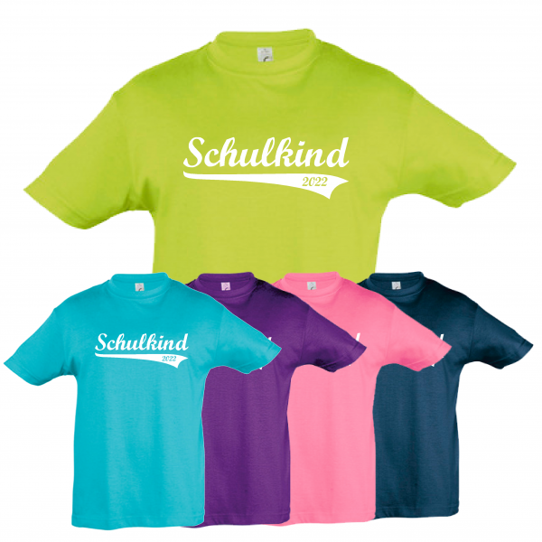 T-Shirt Kinder "Schulkind, Retro, Jahreszahl", Aufdruck weiß