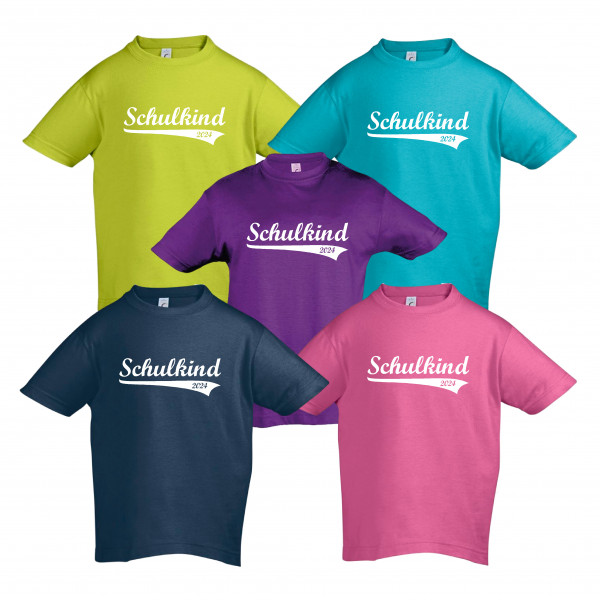 T-Shirt Kinder "Schulkind, Retro, Jahreszahl", Aufdruck weiß