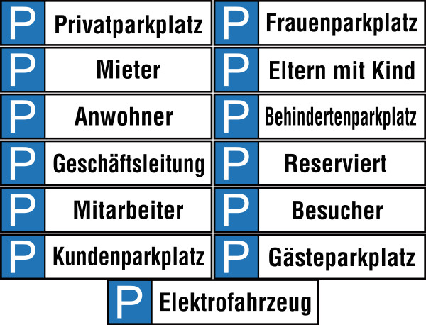 Parkplatz Schilder