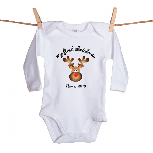 Babybody "my first christmas", personalisiert aus 100% Bio-Baumwolle